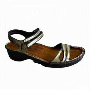NAOT Metallic Leather Slip-On Sandal Shoes Black Gold 38